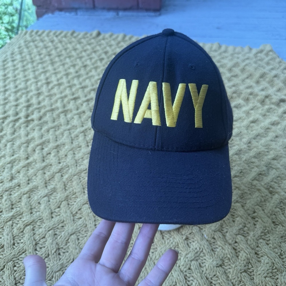 Vintage US Navy Hat Mens Blue Gold Embroidered Snapback Military 90s Y2K USA